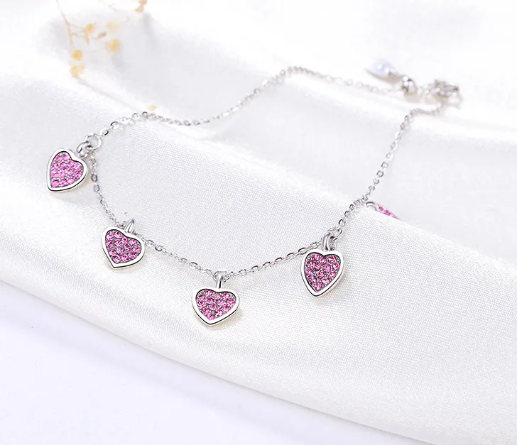 S925 Sterling Silver Bracelet Heart-shaped Grape Purple Zircon Adjustable
