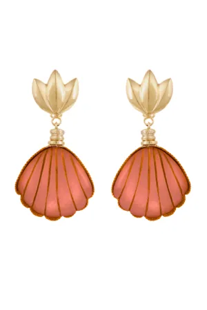 Sanibel Shell Earrings in Orange Coral