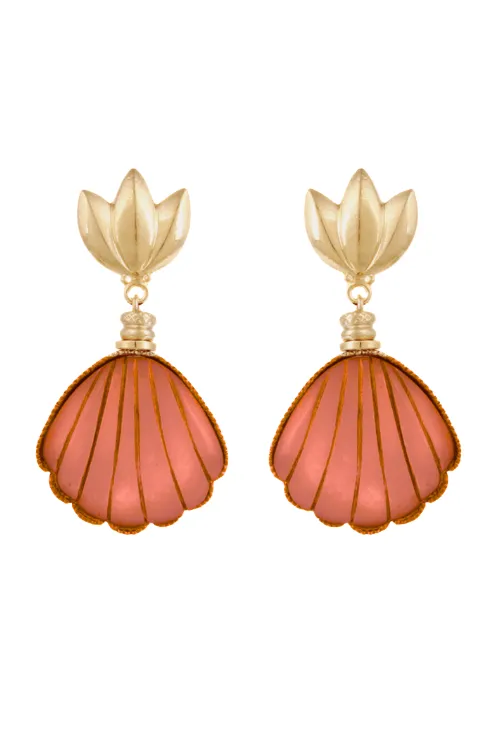 Sanibel Shell Earrings in Orange Coral