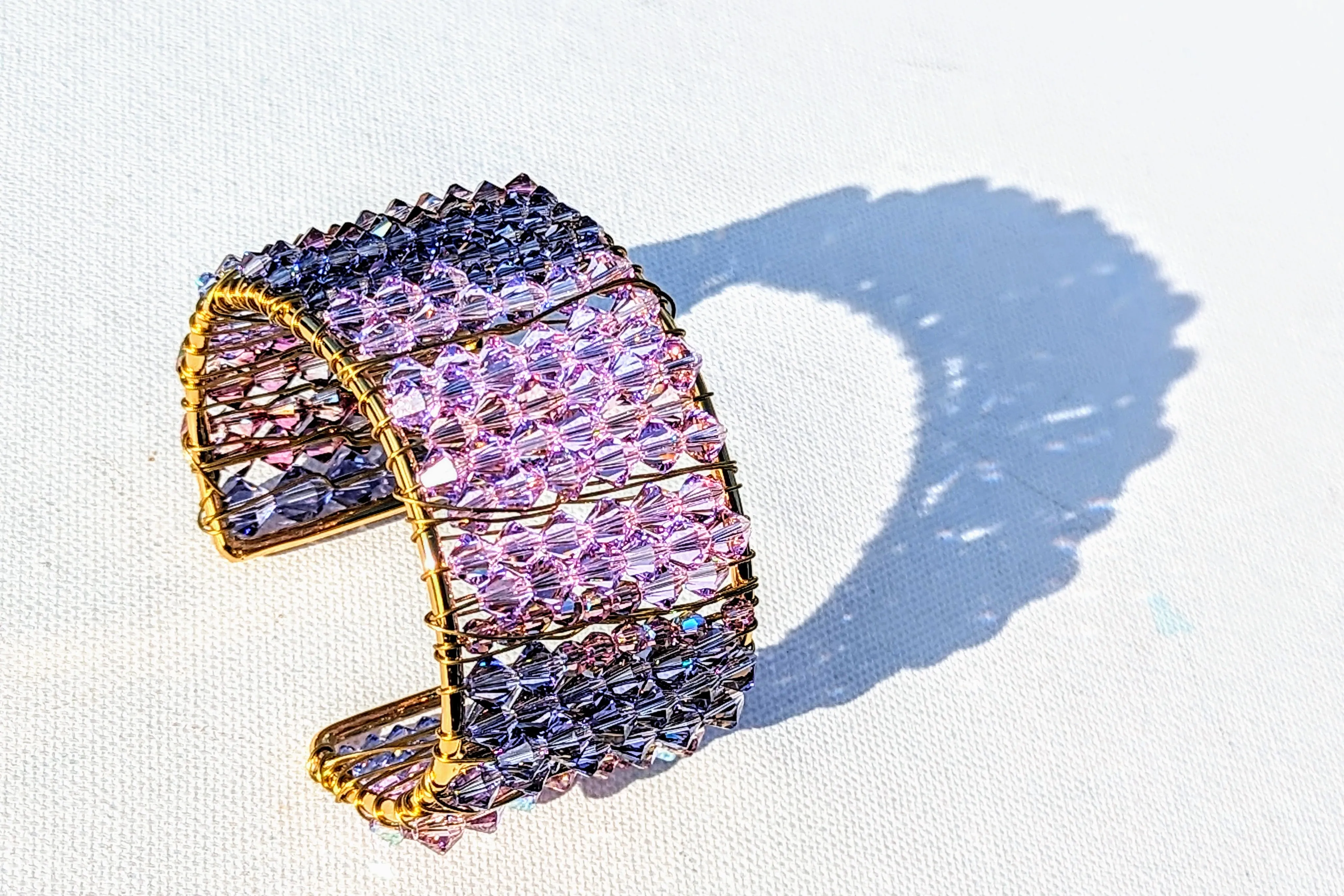 Shades of Purple Cuff Bracelet RARE Vintage Swarovski Handmade Sustainable USA Sugar Gay Isber