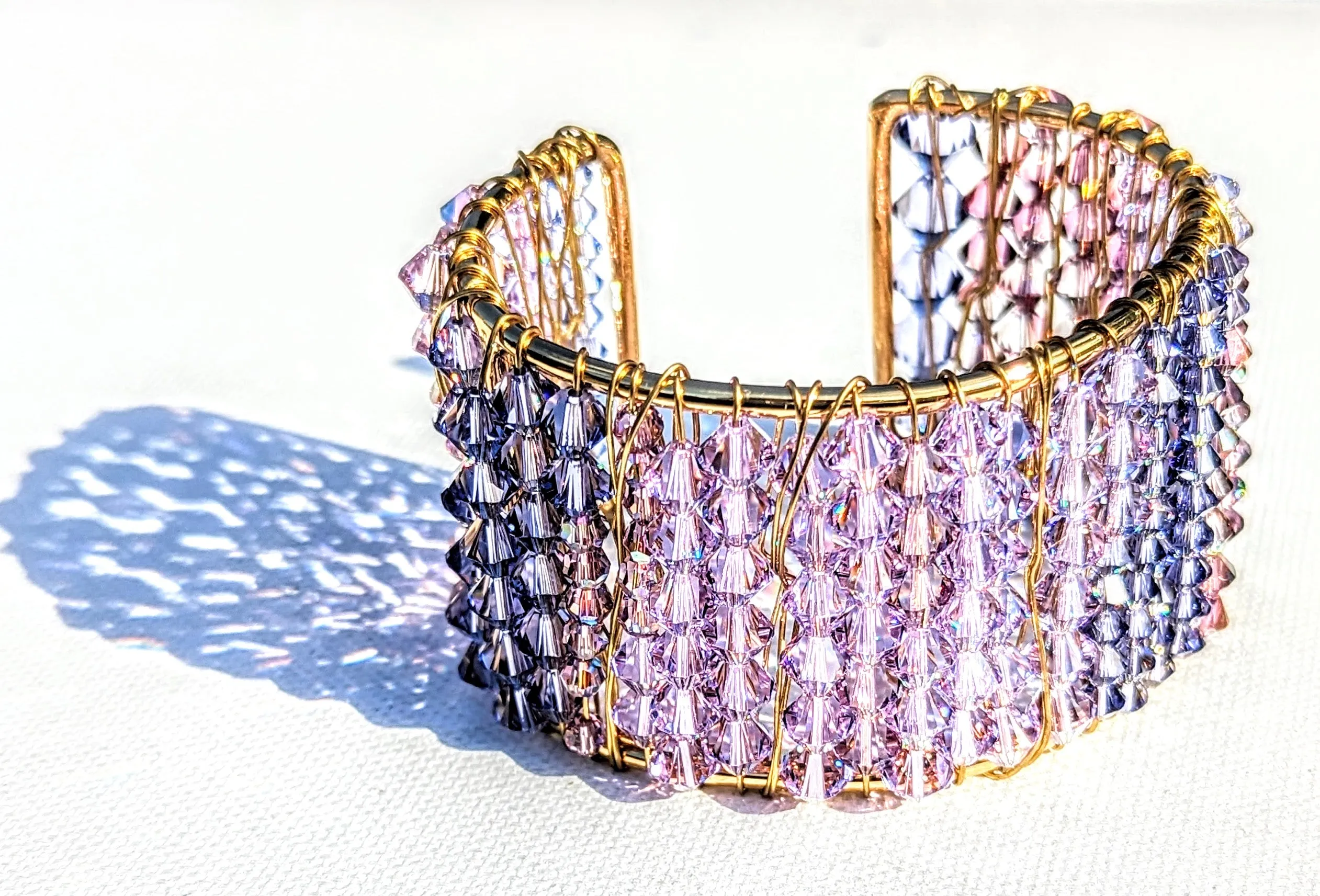 Shades of Purple Cuff Bracelet RARE Vintage Swarovski Handmade Sustainable USA Sugar Gay Isber