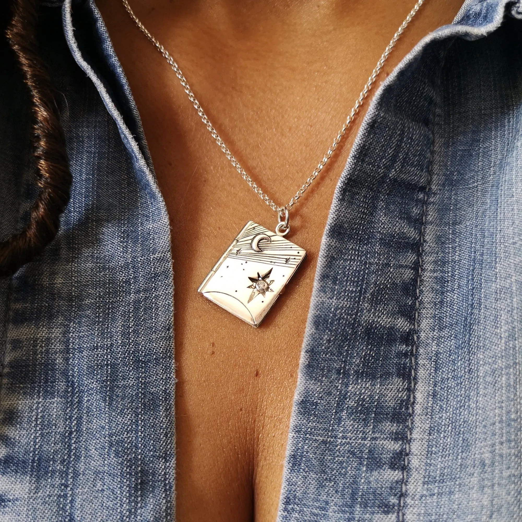 Silver Celestial Locket Necklace