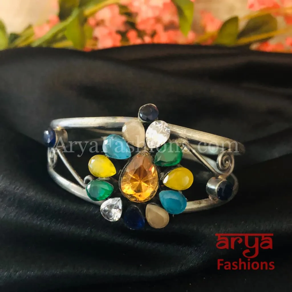 Silver Cuff Bracelet with Multicolor Stone