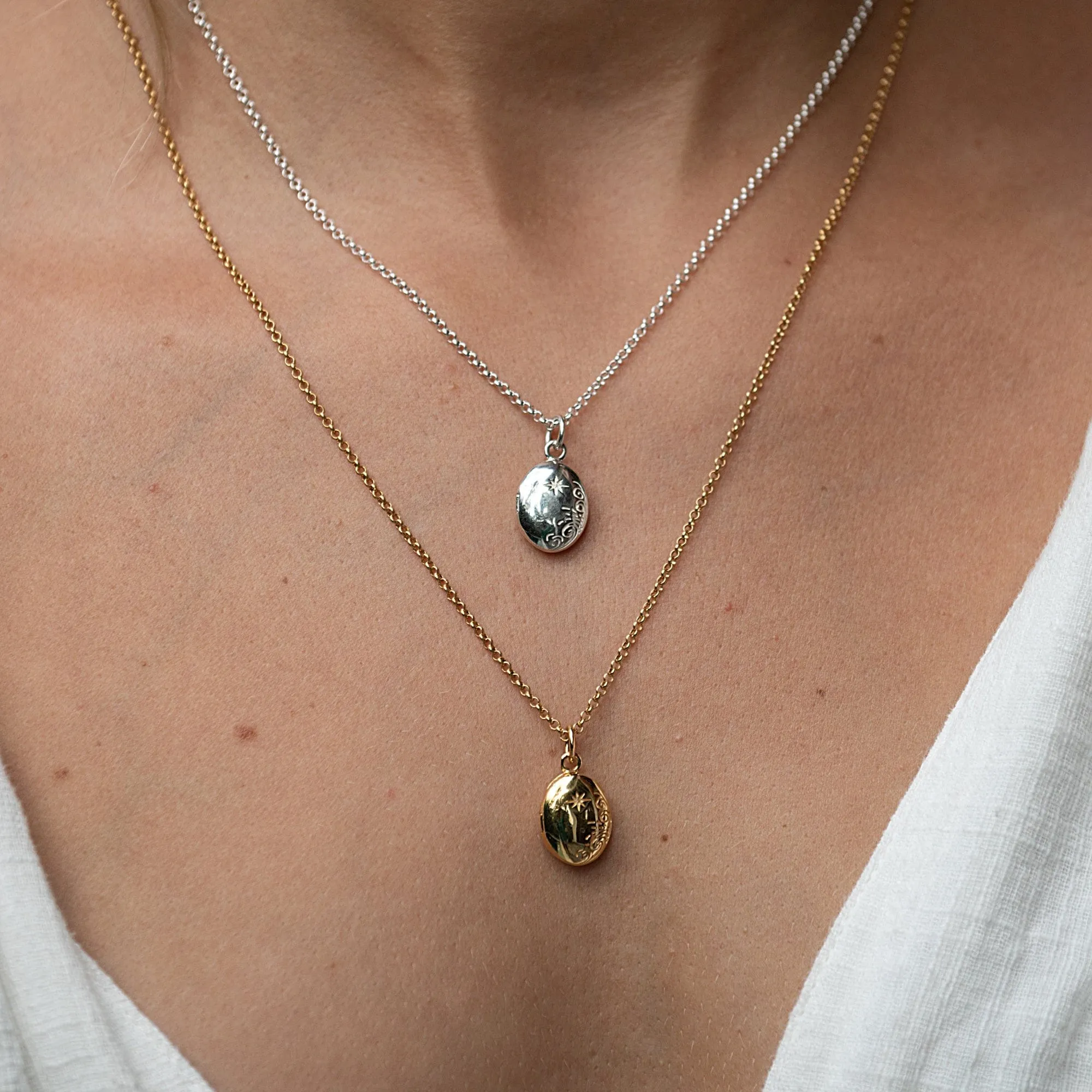 Silver Tiny Celestial Locket Necklace
