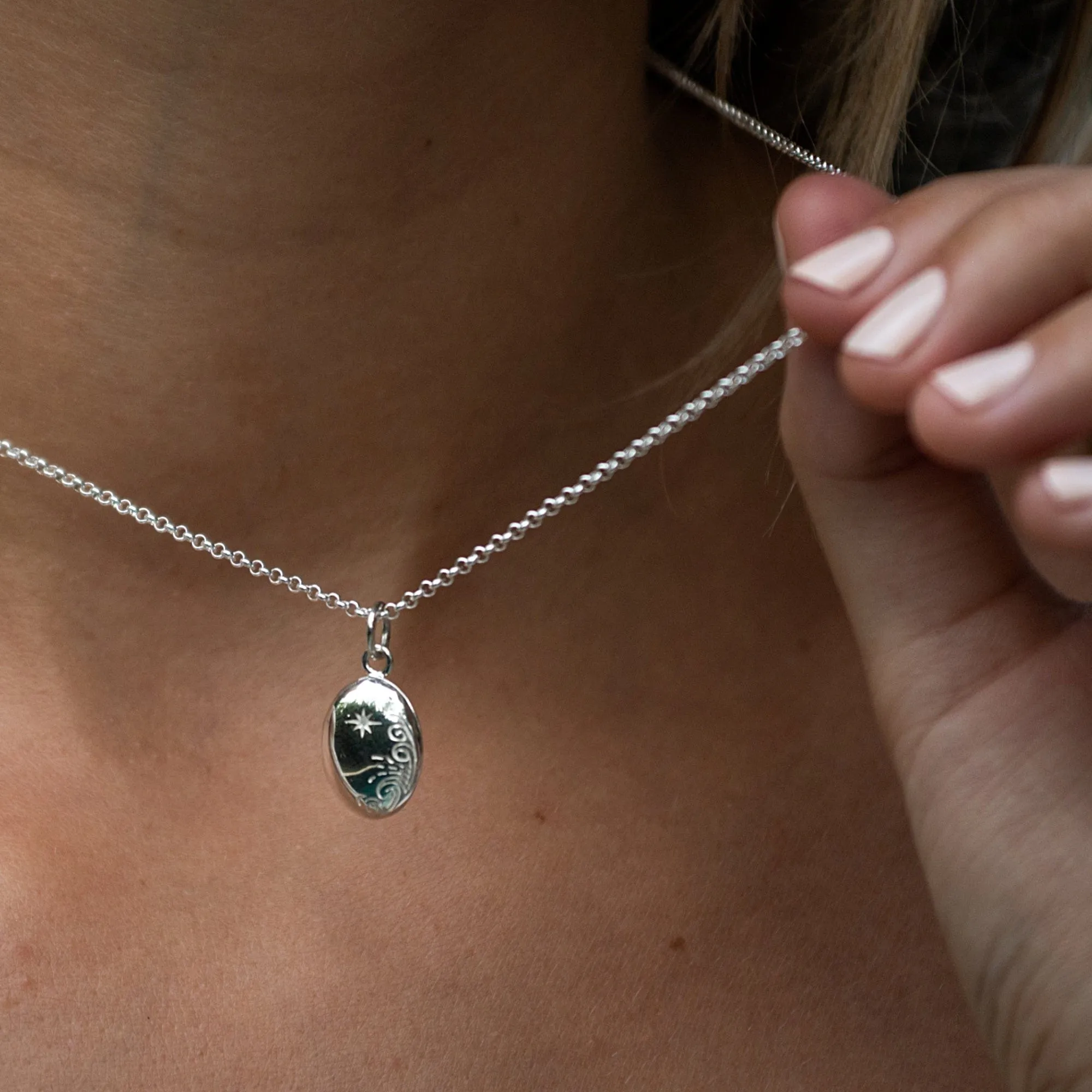 Silver Tiny Celestial Locket Necklace