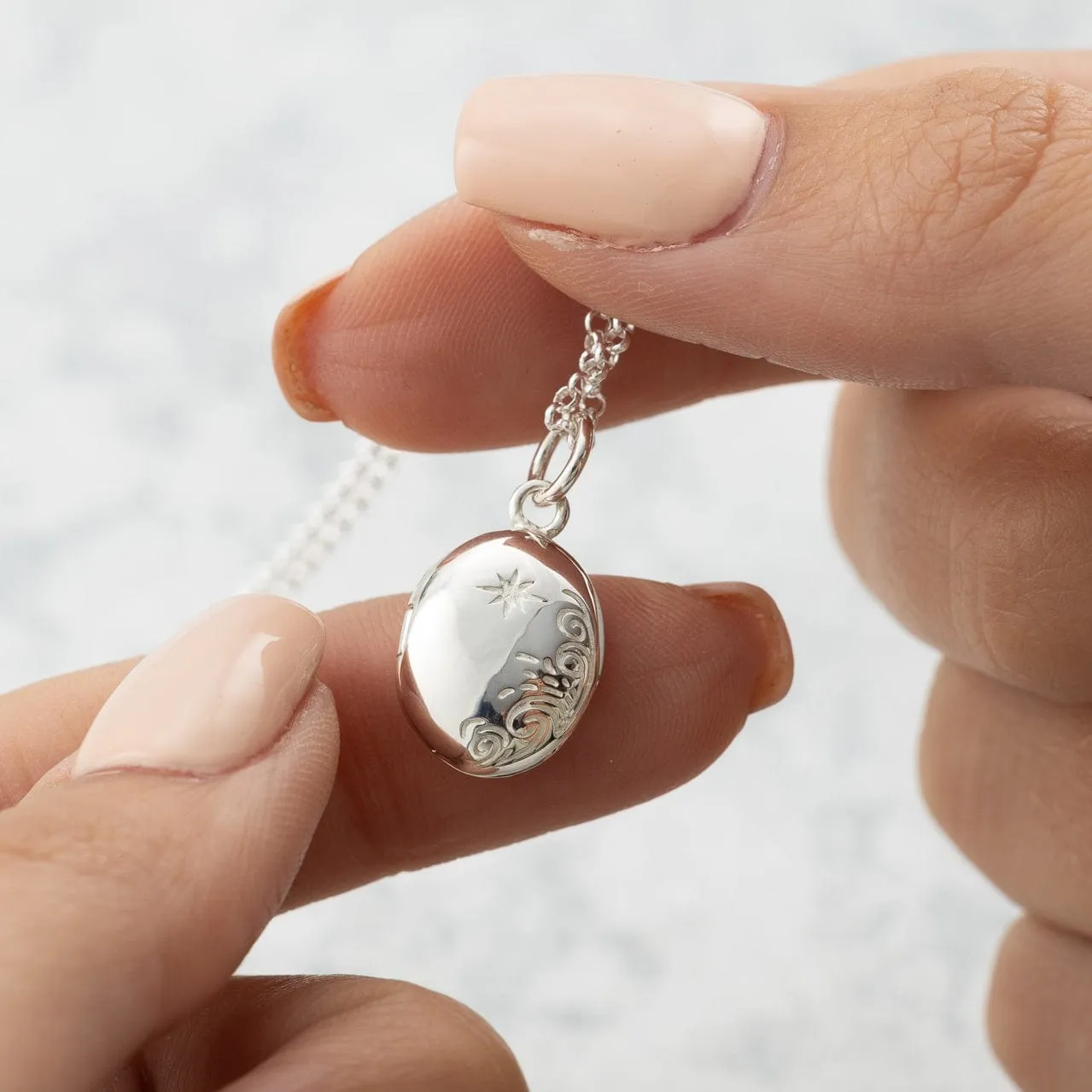 Silver Tiny Celestial Locket Necklace