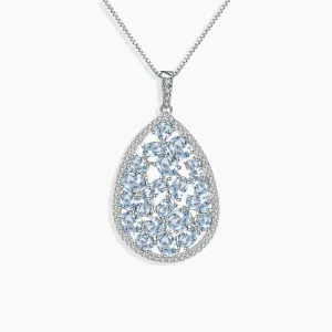 Sky Blue Topaz Drop Shape Cluster Necklace in Sterling Silver