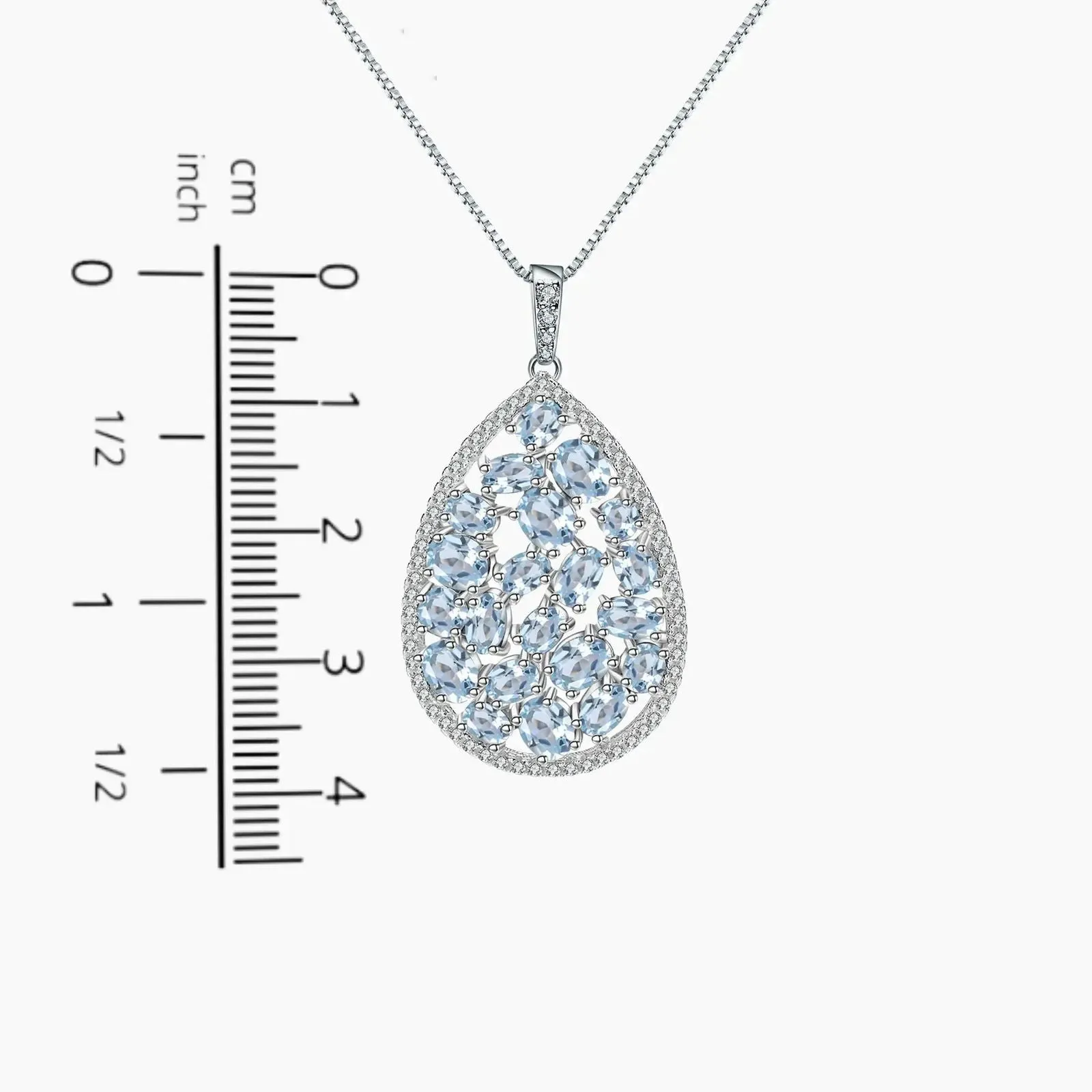 Sky Blue Topaz Drop Shape Cluster Necklace in Sterling Silver