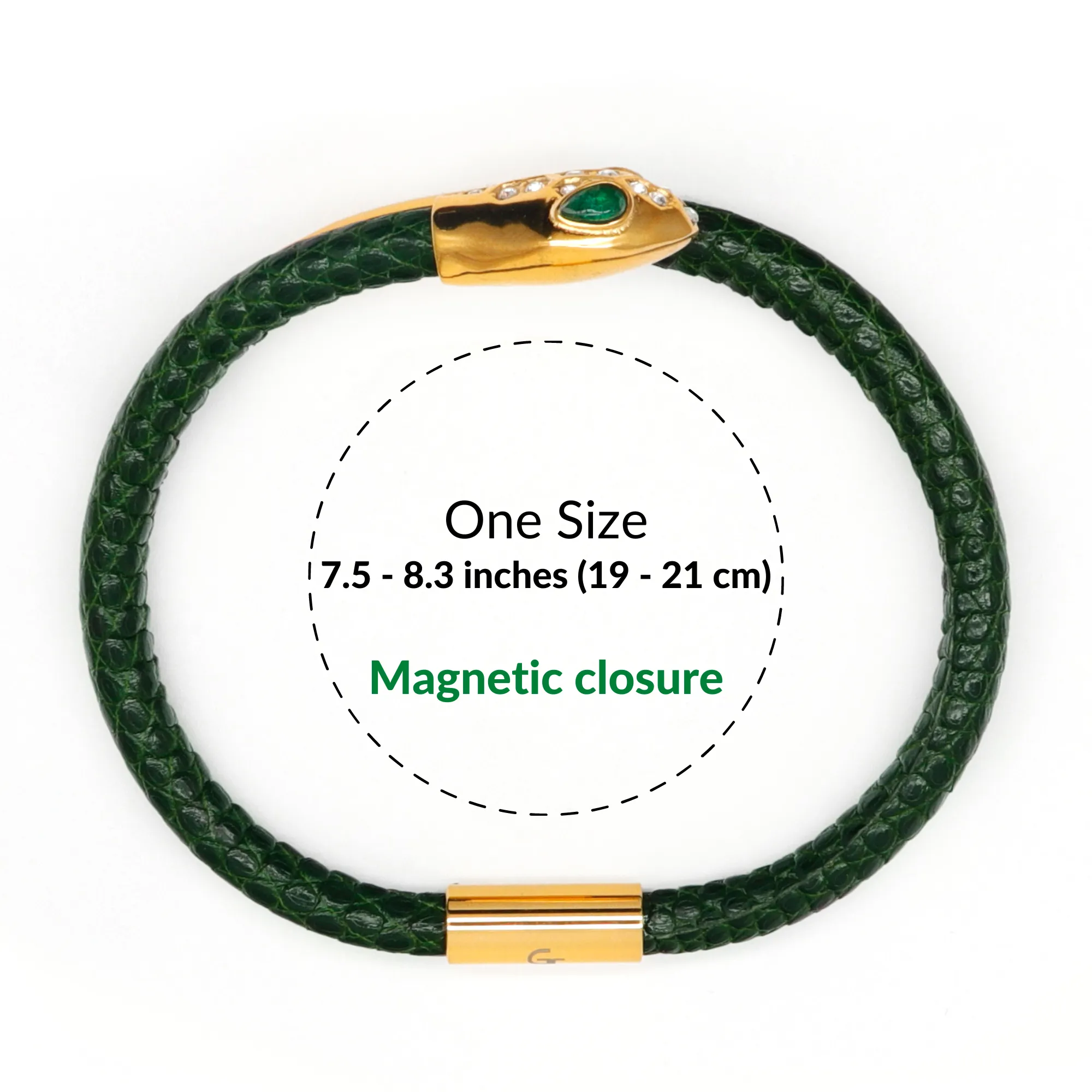Snake Head Bracelet - Green Leather with Zircon