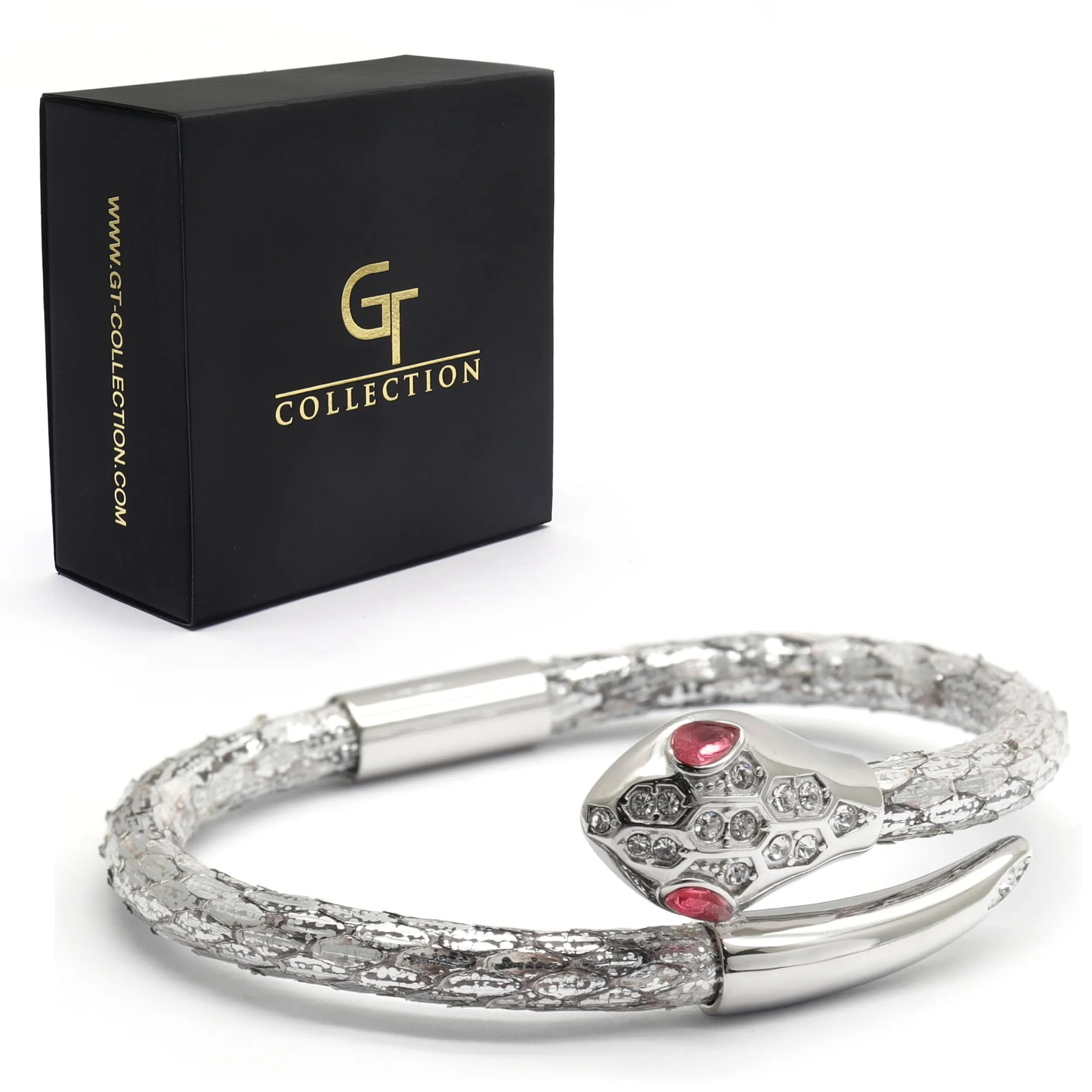Snake Head Bracelet - Silver Python with Zircon