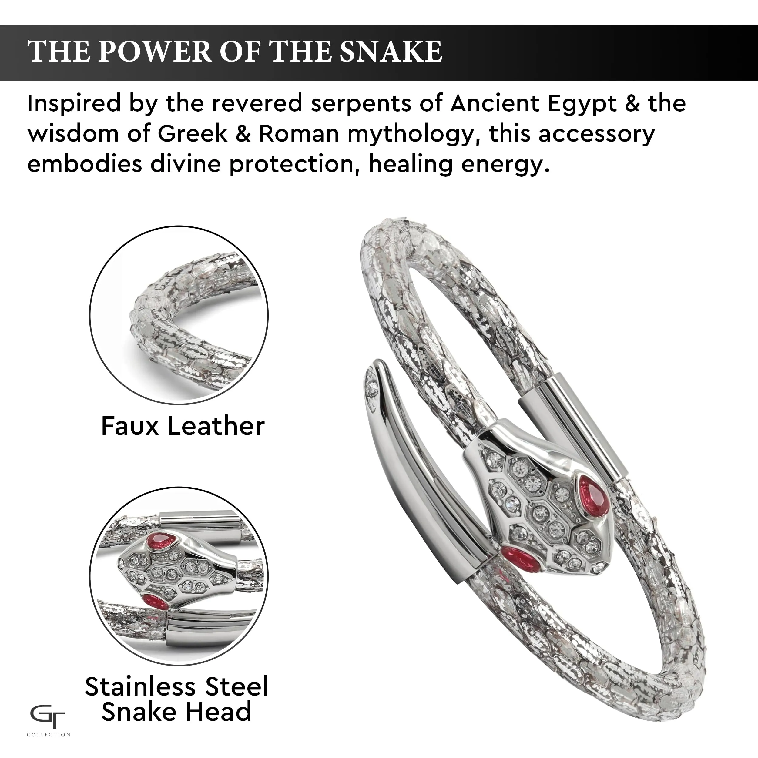 Snake Head Bracelet - Silver Python with Zircon