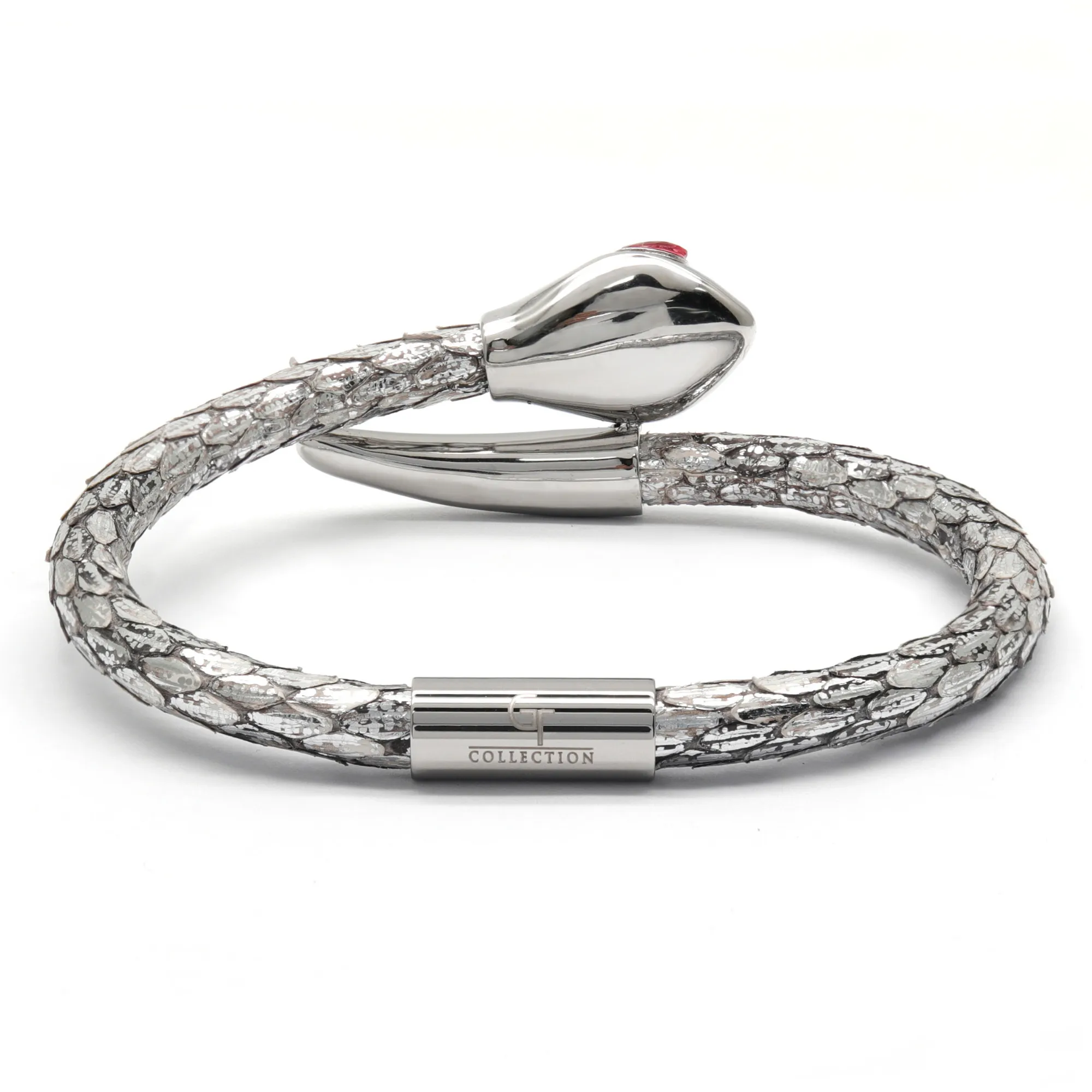 Snake Head Bracelet - Silver Python with Zircon