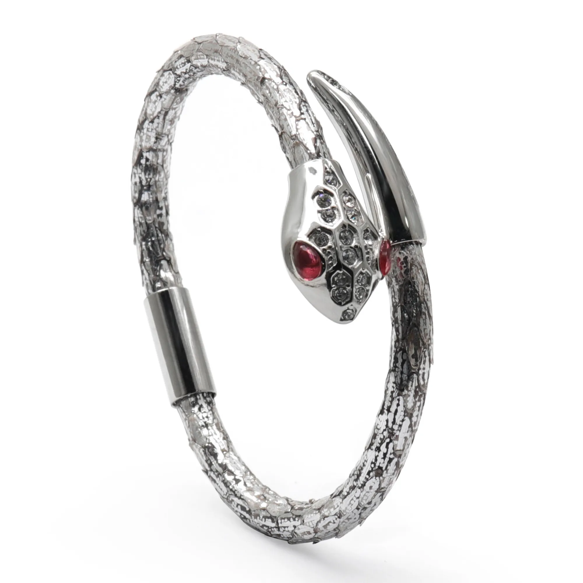 Snake Head Bracelet - Silver Python with Zircon