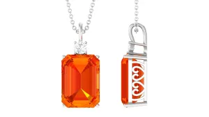 Solitaire Created Orange Sapphire and Moissanite Pendant