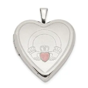 Sterling Silver 20mm Pink Enamel Claddagh Heart Locket