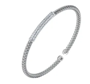 Sterling Silver 4mm Mesh Cuff with CZ Bar Bracelet (SI5280)