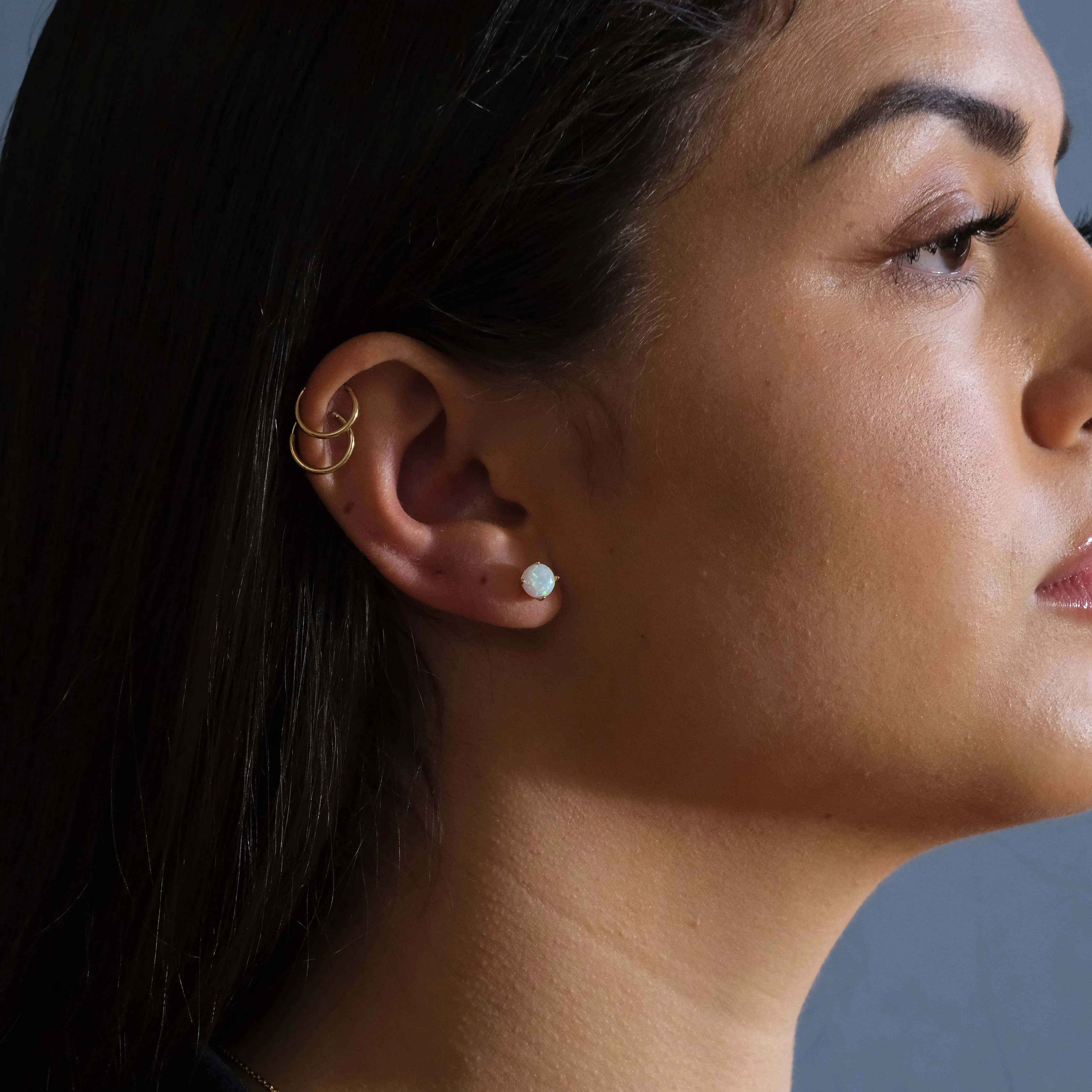 Sterling Silver 6mm Opal Earring Studs - In SIlver or 14K Gold Plated