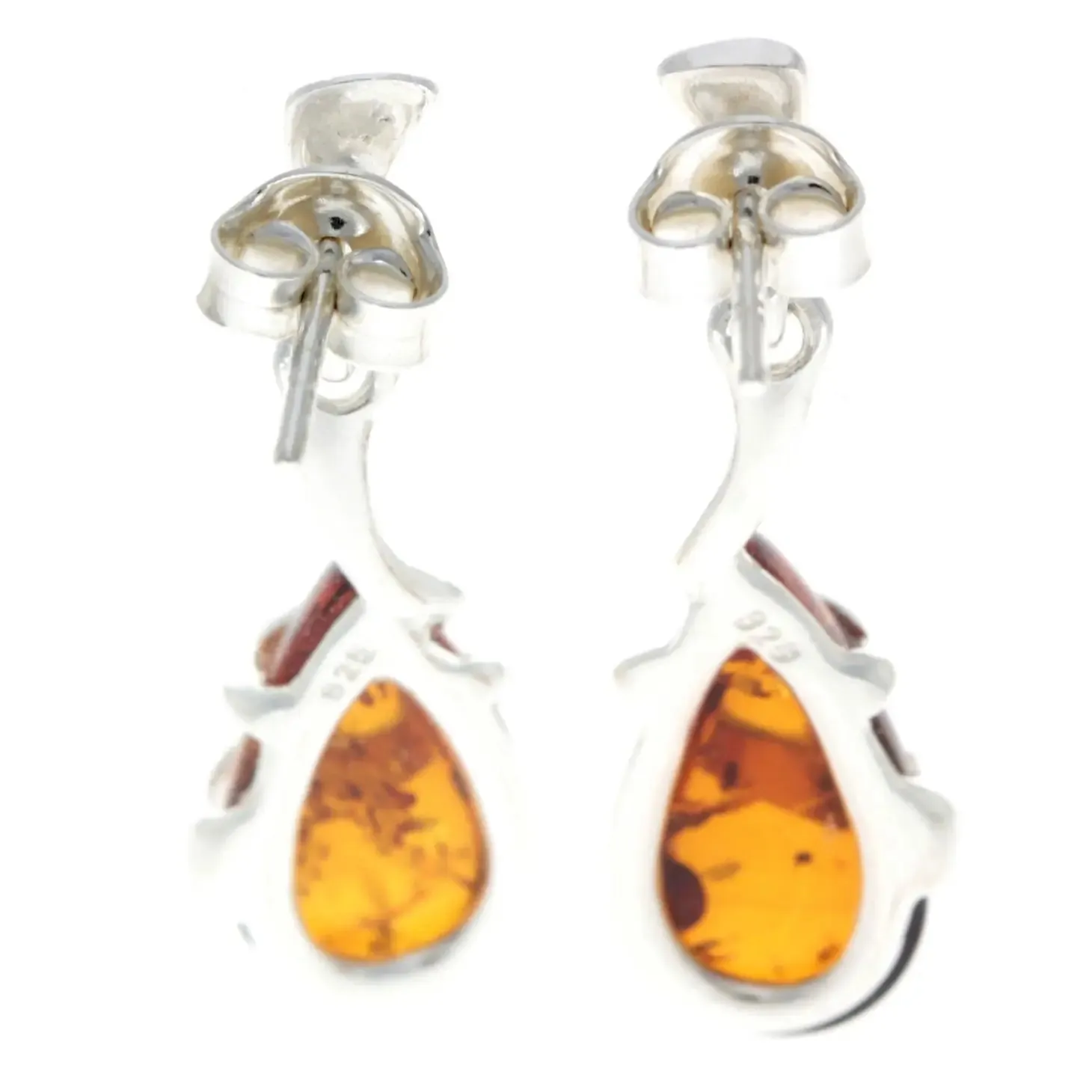Sterling Silver & Baltic Amber Drop Modern Earrings - cognac