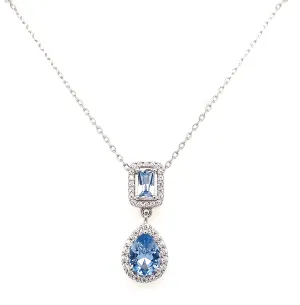 Sterling Silver Aquamarine And Cz Drop Pendant