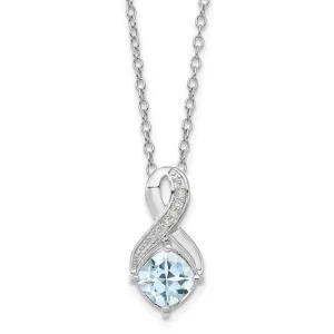 Sterling Silver Aquamarine and Diamond Necklace