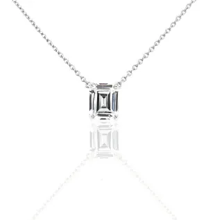 Sterling Silver Emerald Cut CZ Solitaire Necklace