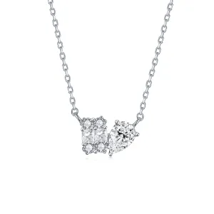 Sterling Silver Emerald Shape and Pear CZ Necklace