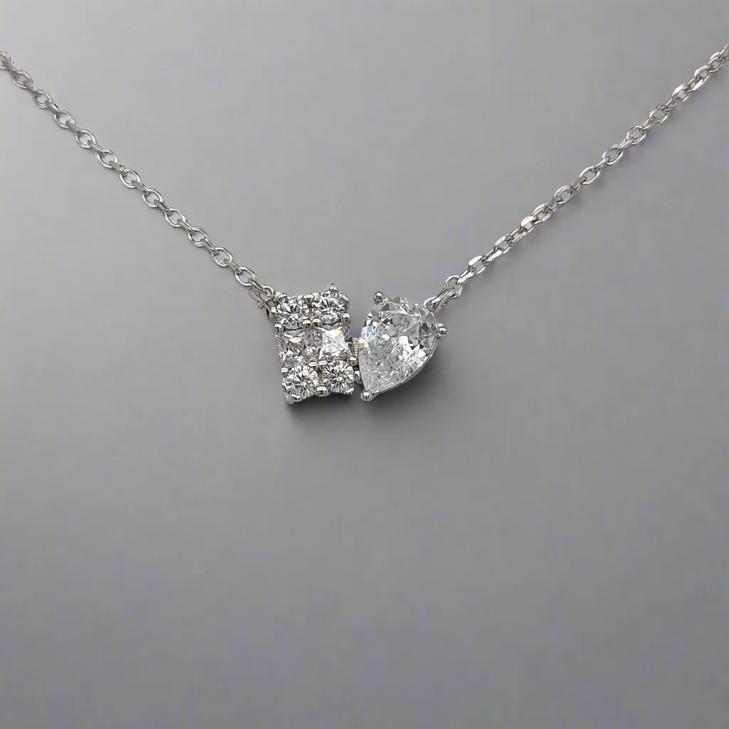 Sterling Silver Emerald Shape and Pear CZ Necklace