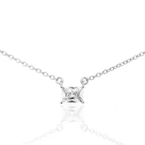 Sterling Silver Emerald Shape CZ Solitaire Necklace