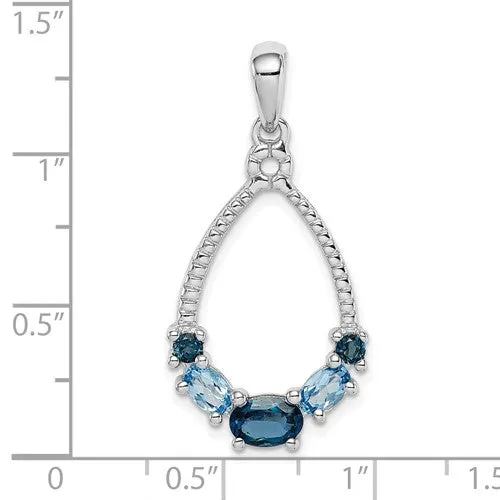 Sterling Silver London Blue And Light Sky Blue Topaz Teardrop Pendant