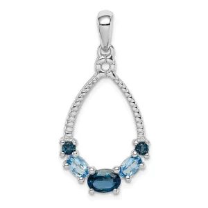Sterling Silver London Blue And Light Sky Blue Topaz Teardrop Pendant