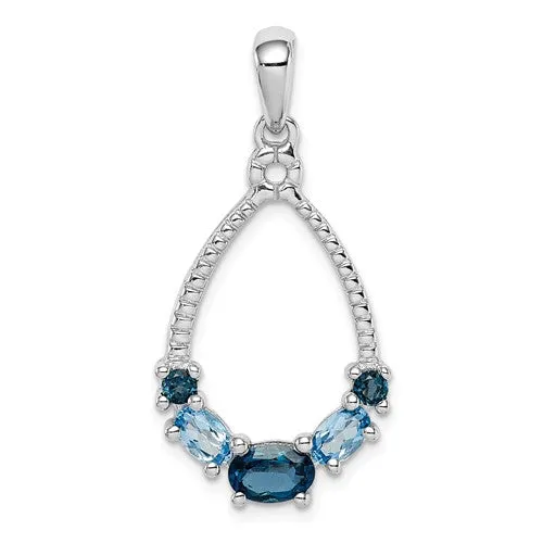 Sterling Silver London Blue And Light Sky Blue Topaz Teardrop Pendant