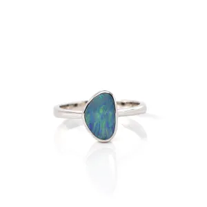 Sterling Silver Oval Australian Blue Opal Bezel Set Ring