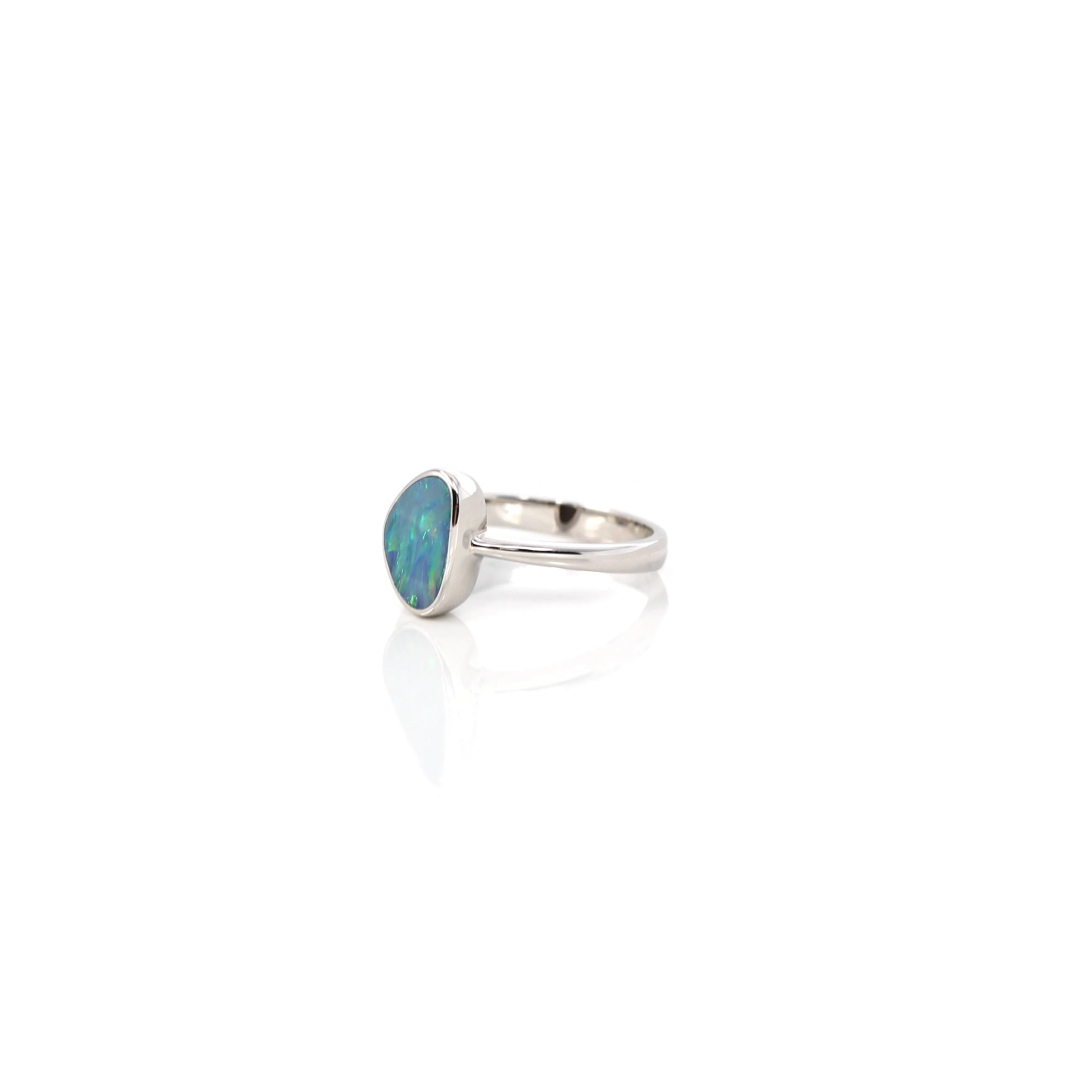 Sterling Silver Oval Australian Blue Opal Bezel Set Ring