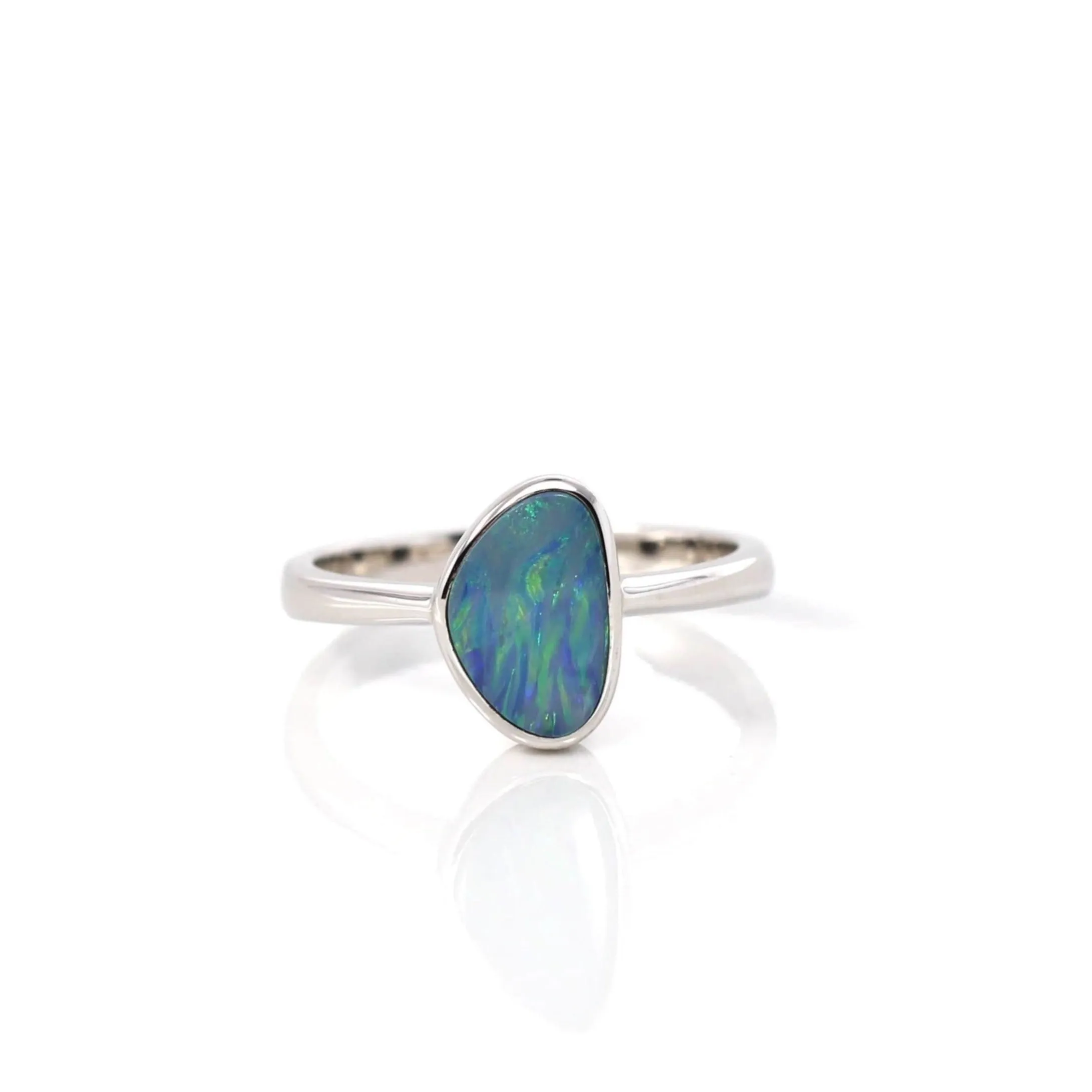 Sterling Silver Oval Australian Blue Opal Bezel Set Ring