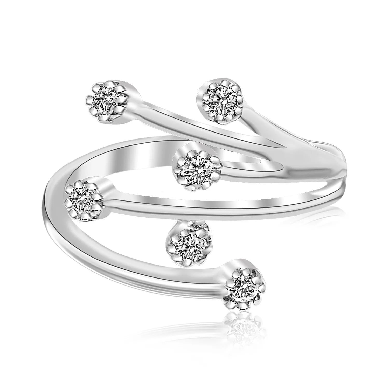 Sterling Silver Rhodium Finished Cubic Zirconia Embellished Toe Ring