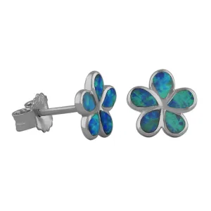 Sterling Silver Synthetic Blue Opal 10mm Plumeria Stud Earrings