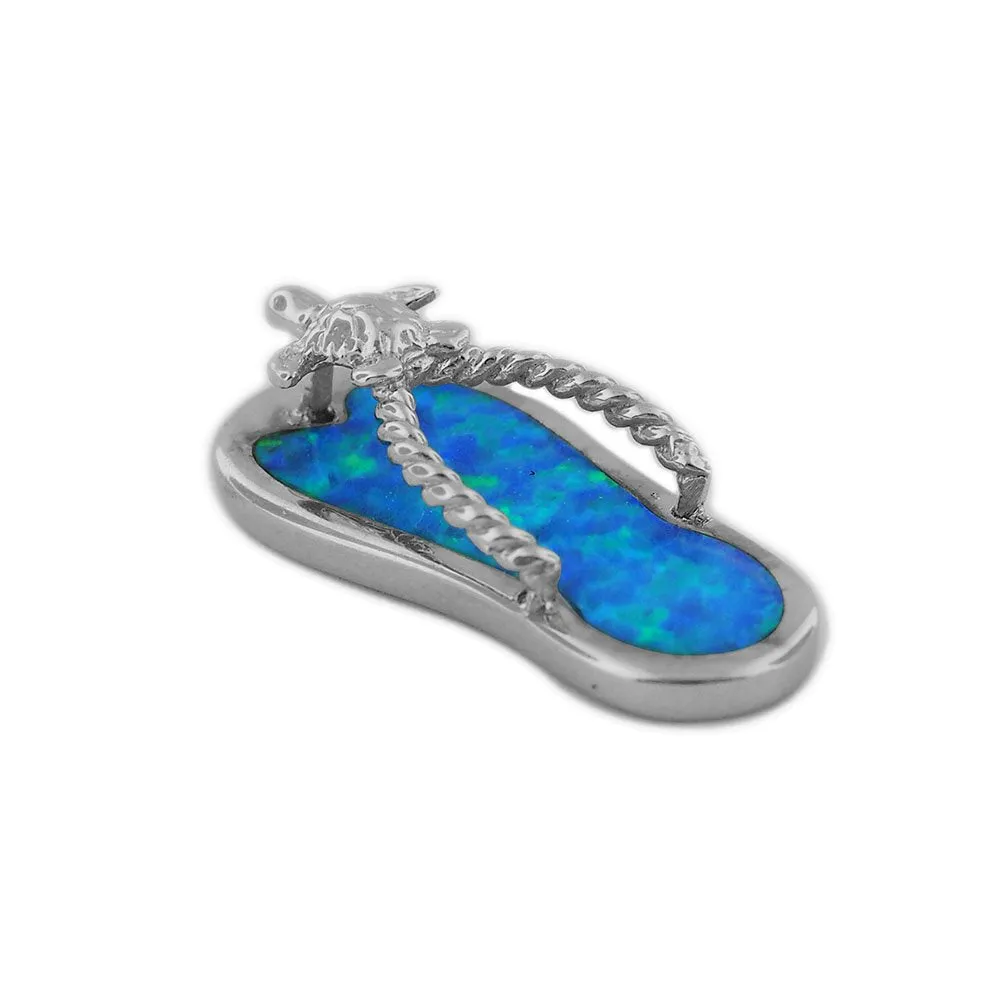 Sterling Silver Synthetic Blue Opal Flip Flop Pendant Necklace, 18"