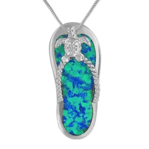 Sterling Silver Synthetic Blue Opal Flip Flop Pendant Necklace, 18"