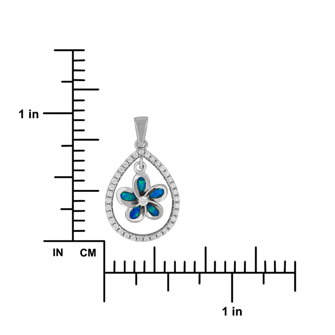 Sterling Silver Synthetic Blue Opal Teardrop Plumeria Pendant Necklace, 16 2" Extender