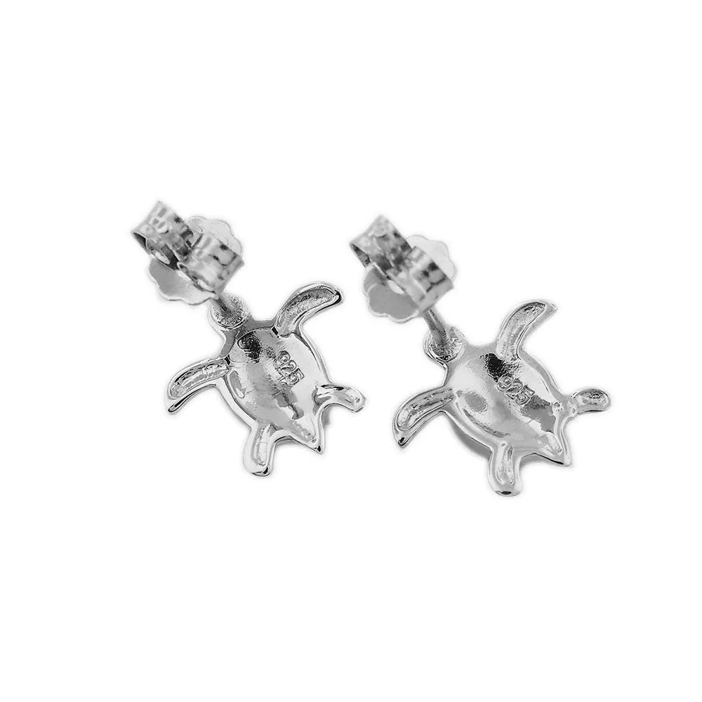 Sterling Silver Synthetic Blue Opal Turtle Stud Earrings