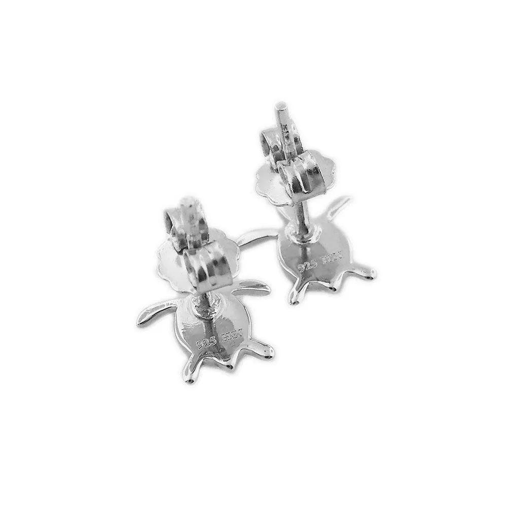 Sterling Silver Synthetic Opal Turtle Stud Earrings Mini XS 9mm