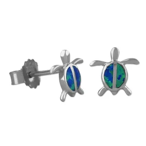 Sterling Silver Synthetic Opal Turtle Stud Earrings Mini XS 9mm