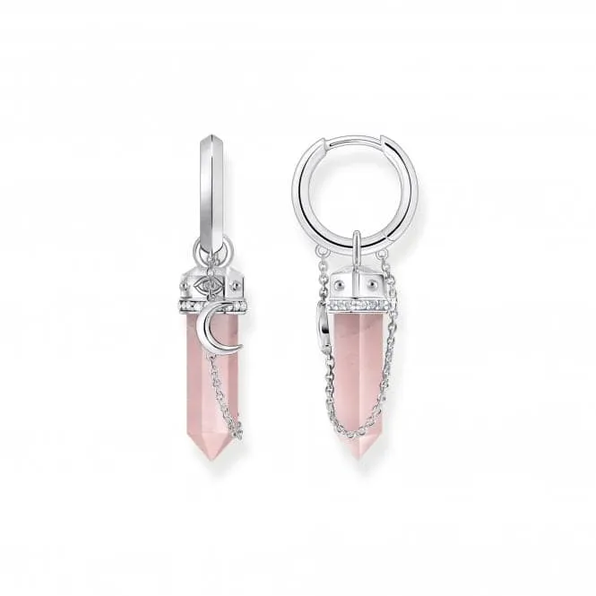 Sterling Silver Zirconia Rose Quartz Chain Hoop Earrings CR722-643-9