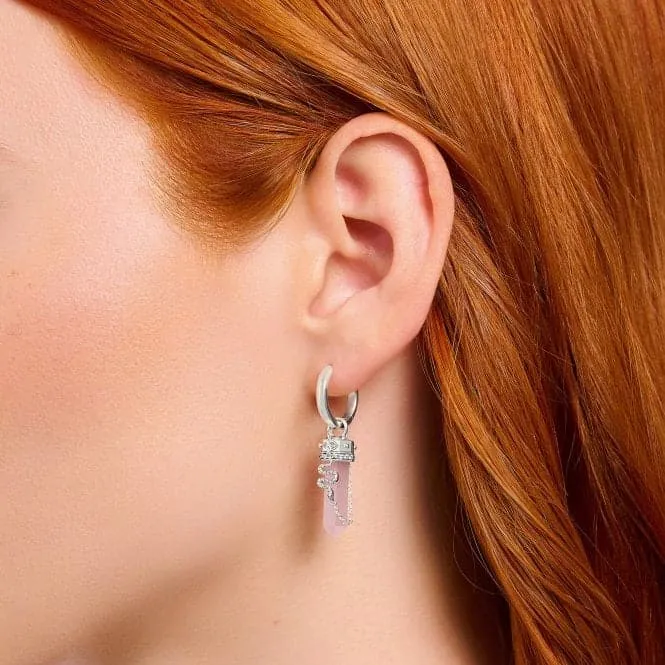 Sterling Silver Zirconia Rose Quartz Chain Hoop Earrings CR722-643-9
