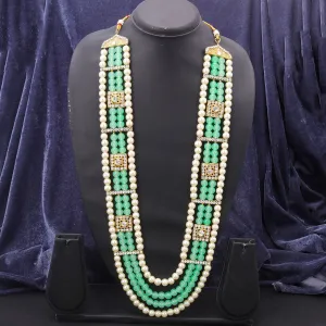 Sukkhi Fascinating Pearl Layer Gold Plated Green Mala For Women