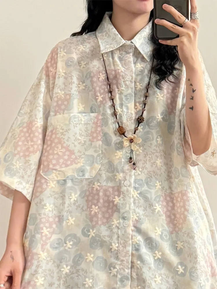 Summer Loose Artistic Casual Puff Print Shirt