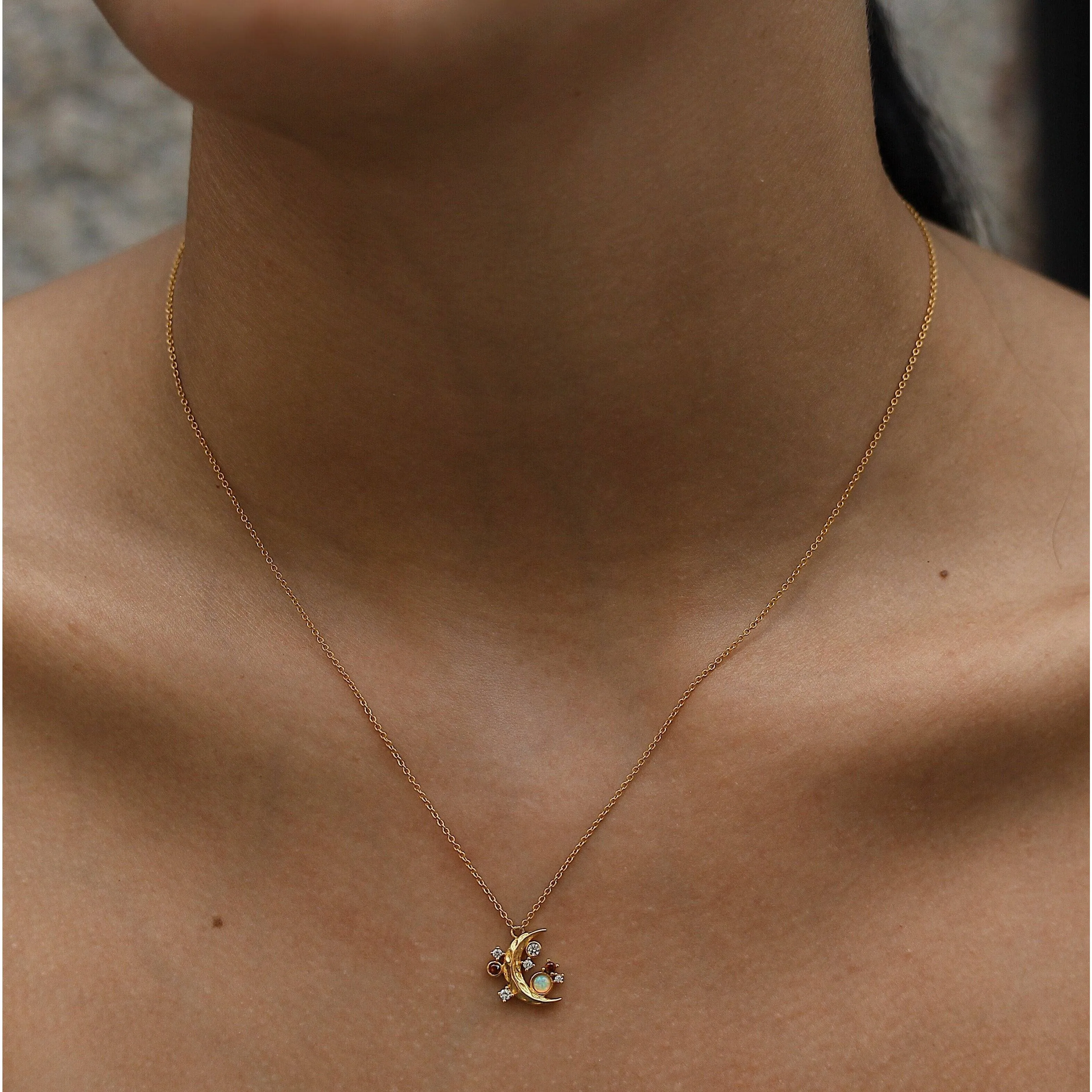 TAI CRESCENT MOON PENDANT WITH TWINKLING STAR ACCENTS
