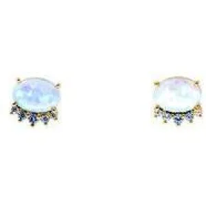 TAI Oval Shaped Opal Stud with Pave Cz