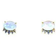 TAI Oval Shaped Opal Stud with Pave Cz