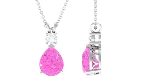 Teardrop Pendant with Created Pink Sapphire and Moissanite